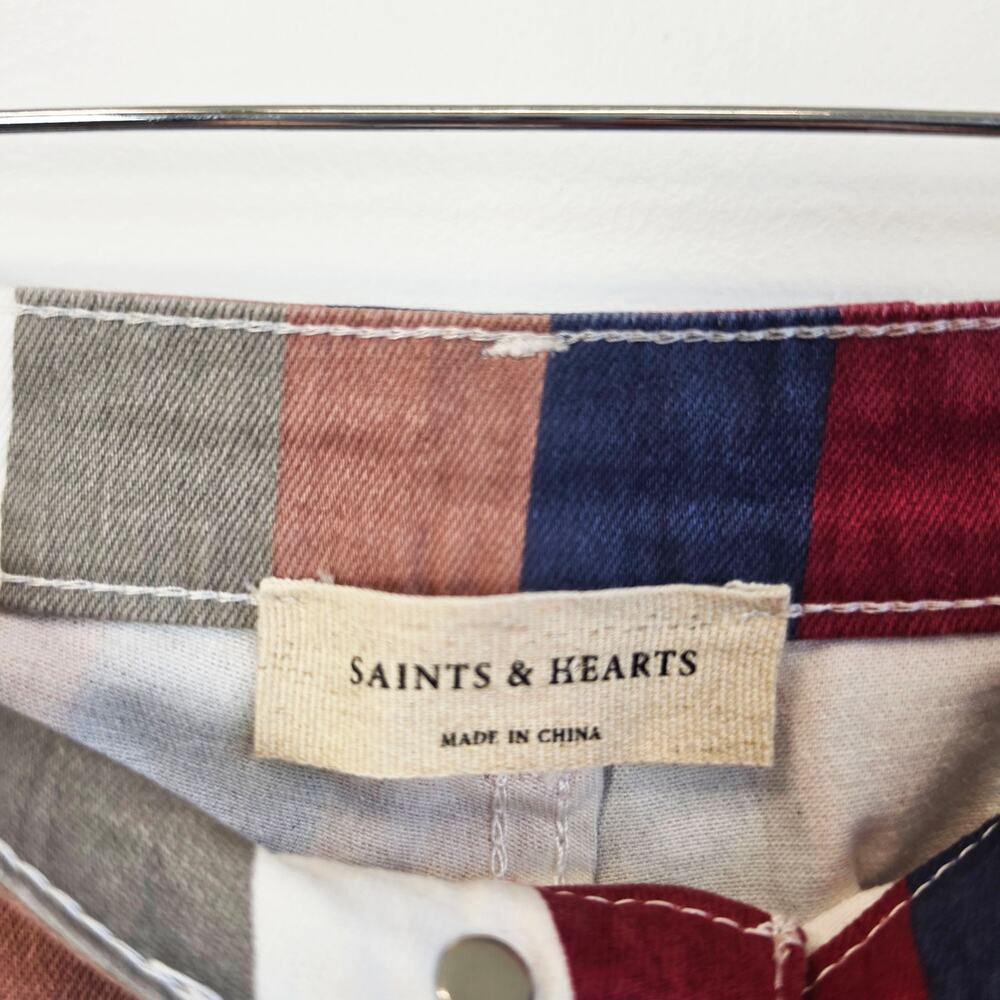Saints & Hearts Striped High Rise Extreme Flare Bell Bottom Jeans Large L - Picture 7 of 9